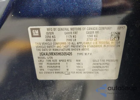 2017 GMC Terrain Sle-1 from USA, damaged, VIN 2GKALMEK6H6305426